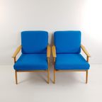 2 Blauwe Fauteuils | Wollen Ploegstof Blauw Vintage thumbnail 8