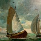 Ml Middelhoek (Geb.1898). Schilderij "Noordzee". thumbnail 2