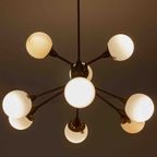 Mid-century Italiaanse Bollen Luster In Messing En Melkglas thumbnail 11