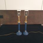 Tafellamp - Bedlamp - Kastlamp - Blauw - Metaal - Met Kap - 2 Stuks. thumbnail 8