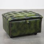 Groene Rundleren Chesterfield Hocker/ Opberg Poef Met Wieltjes thumbnail 8