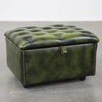 Groene Rundleren Chesterfield Hocker/ Opberg Poef Met Wieltjes thumbnail 2