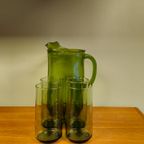 Vintage Karaf Waterkan Waterglazen Glazen Lime Groen Green Glazen thumbnail 18