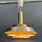Metal Hanging Lamp Veb Brass Color And White 1960S thumbnail 2