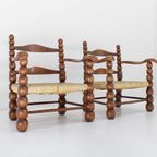 Set Of Oak And Rush Bobbin Armchairs Attributed To Charles Dudouyt, 1940S thumbnail 10