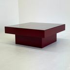 Mid Century Rode Italiaanse Salontafel Met Glazen Blad thumbnail 12