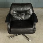 Vintage Lederen Draaifauteuil Met Hocker – Jaren 70 thumbnail 13