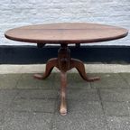 Opklapbaar Antiek Eiken Salontafel Op Driepoot thumbnail 5