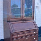 2delig Donker Grenen Secretaire/ Ladenkast/ Vitrinekast/boekenkast 225 Cm Hoog thumbnail 5