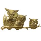 Gouden Wandsculptuur Uilen Op Tak Messing Seventies 47cm thumbnail 2