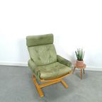 Groen Leren Fauteuil Met Houten Frame thumbnail 4