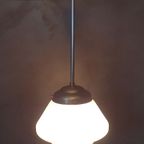 Vintage Art Deco Glazen Conische Hanglamp / Schoollamp thumbnail 9