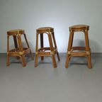 3 X Bamboo Stool With Leather Laces / 70s. thumbnail 5