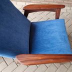 Set Vintage Deense Fauteuils Jaren 60 Ribstof Blauwe Stoelen thumbnail 5