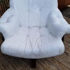 Vintage Design Fauteuil Wit Leer Houten Poot Draaifauteuil thumbnail 7