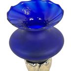 Rodean - Italy - Cobalt Blue Colored Glass Bowl On Silver Base With A Floral Scene - Original Sta thumbnail 5