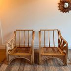 Rotan Bamboe Palm Leaf Bank 2 Fauteuils Vintage thumbnail 12