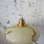 Vintage Art-Deco Hanglamp Gemarmerd Glas Messing thumbnail 3