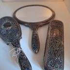 Mooie Vintage Brocante Kaptafel Set Borstel Spiegel, Zilver thumbnail 4