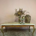 Vintage Beige Marmeren Salontafel Met Messing Poten thumbnail 2