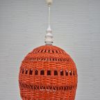 Poolse Vintage Oranje Rieten Lamp. Hanglamp Rotan. thumbnail 4