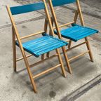 Set Van Twee Vintage Klapstoelen, Groen / Blauwe Zitting. Nederland 1980'S thumbnail 9