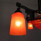 Art Deco Hanglamp Met Glazen Schaal En 3 Kelkjes, Jaren 30 thumbnail 18