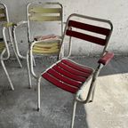 Suite Of 4 Vintage 1970 Metal And Wooden Seating Garden Armchairs thumbnail 4