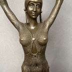 Bronzen Art Deco-stijl Beeld Van Een Danseres Op Een Marmeren Sokkel. thumbnail 5