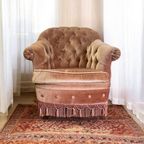 Vintage Oudroze Fauteuil / Eenzit Met Franjes thumbnail 3