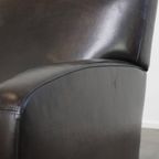 Stijlvolle En Comfortabele Zwart/ Grijze Design Fauteuil/ Armchair Gemaakt Van Schapenleer thumbnail 11