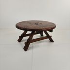 Rustic Oak Brutalist Ronde Koffie Tafel Frankrijk 1960S thumbnail 12