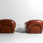 Mid Century Set Van 2 Leren ‘capriccio’ Lounge Fauteuils Door George Bighinello thumbnail 6