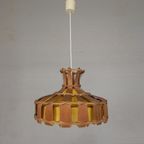 Vintage Hanglamp Met Kap Van Rotan, Palmblad En Stof, Jaren 70 thumbnail 7