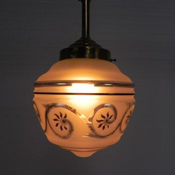 Art Deco Hanglamp Met Glazen Kap, Jaren 30