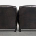Stijlvolle, Tijdloze En Zeer Comfortabele Set Van 2 Zwart/ Grijze Schapenleren Design Fauteuils thumbnail 10