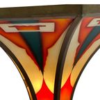 Art Deco / Amsterdam School - Stained Glass Wall Sconce - Bronze Frame - In The Style Of Tuschins thumbnail 5