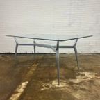 Glass Dining Table With Metal Base thumbnail 2