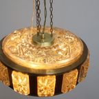 Deense Hanglamp | Vintage | Amberkleurig Glas | Wengé thumbnail 5