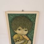 Jaren 70 Kunstdruk Schikderij Prent Jongen Met Beer thumbnail 3