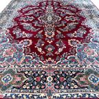 Xl Perzisch Kerman Vloerkleed Handgeknoopt 270X365Cm Vintage Tapijt - Rood Blauw Roze - Reliving thumbnail 9