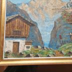 Antiek Origineel Olieverfschilderij Blauw, Groen, Goudkleurig .h.fiedler thumbnail 9