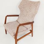 Vintage Bovenkamp Fauteuil Teakhout Roze Bruine Crème Stof thumbnail 2