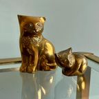2x Vintage Messing Poezen Katten thumbnail 2