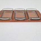 Vintage Digsmed Deense Teak Tray 3 Glazen Schaal Snack Set thumbnail 4