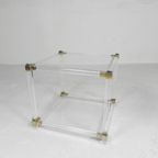 Hollywood Regency Salontafel Plexiglas, Glas, Messing, Jaren 70 thumbnail 3