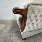Vintage Fauteuil Met Houten Details, Velour - Ruitjespatroon thumbnail 3