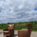 Set 2X Oorfauteuil Bruin Leer - Machalke thumbnail 4
