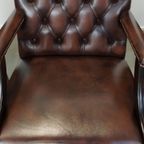 Set Van 4 Mooie En Statige, Luxe Donkerbruine Engelse Rundleren Chesterfield Eetkamer/Bijzet/Verg thumbnail 9