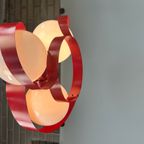 Vintage Rode Metalen Hanglamp / Kroonluchter, Space Age, België 1970's thumbnail 12